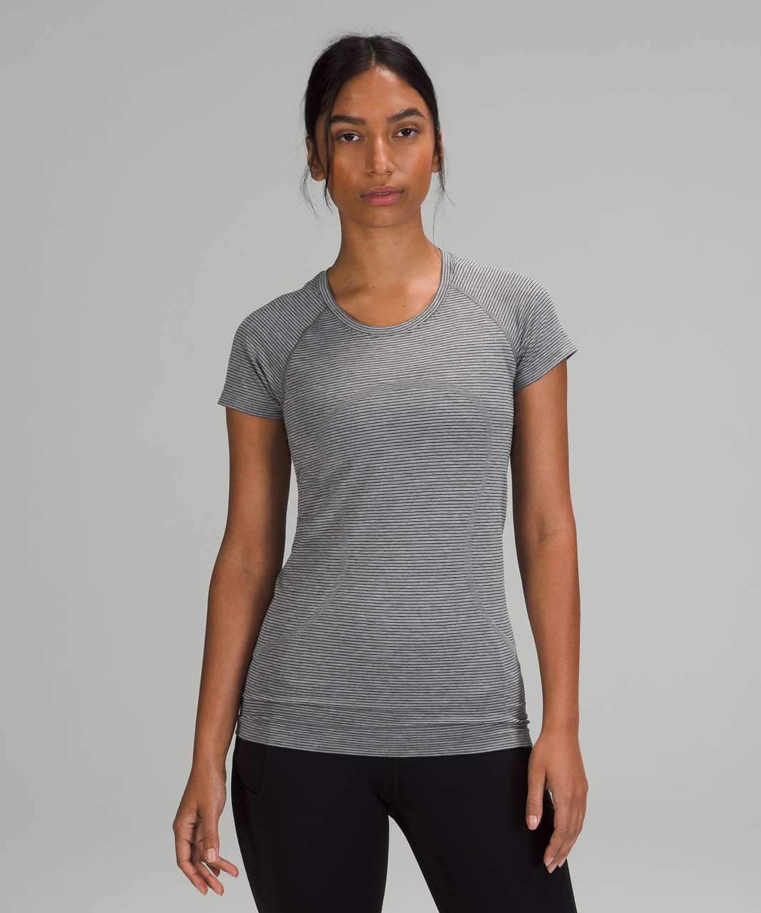 Lululemon Swiftly Tech Short Sleeve Shirt 2.0 - Tetra Stripe Asphalt Grey / Black / Alpine White / Rhino Grey