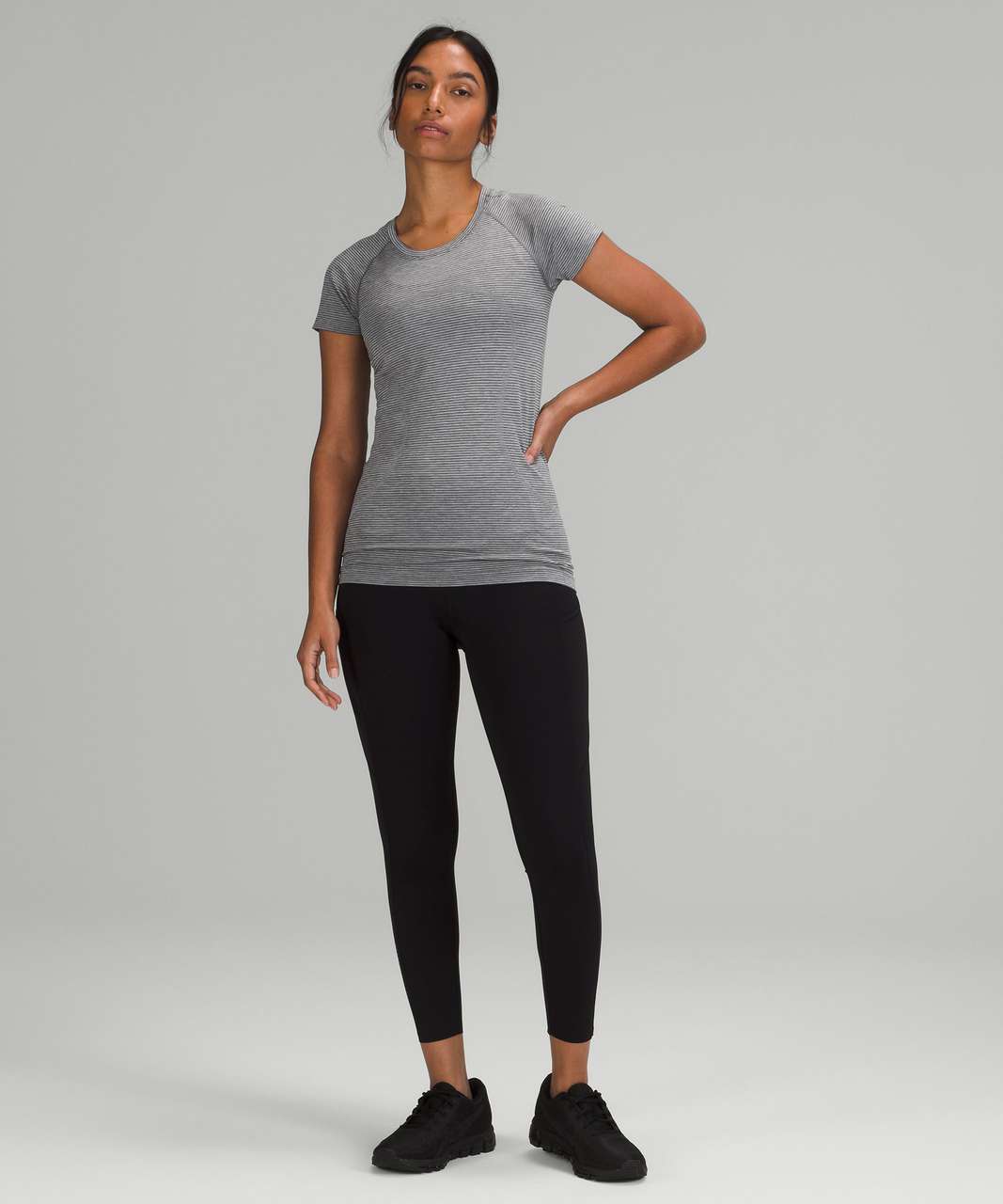 Lululemon Swiftly Tech Short Sleeve Shirt 2.0 - Tetra Stripe Asphalt Grey / Black / Alpine White / Rhino Grey