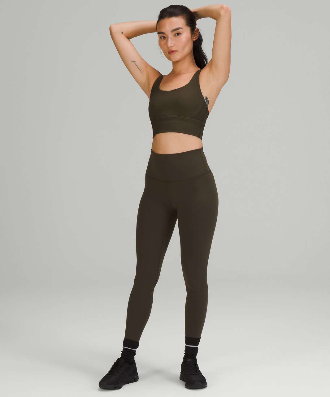 Lululemon Energy Longline Bra Ribbed Luxtreme *Medium Support, B–D Cups -  Dark Olive - lulu fanatics