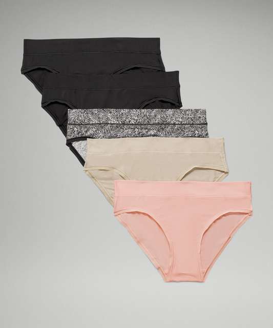 Lululemon UnderEase Mid Rise Bikini Underwear *5 Pack - Black / Black /  Dusky Lavender / Blue Cast / Pink Mist - lulu fanatics