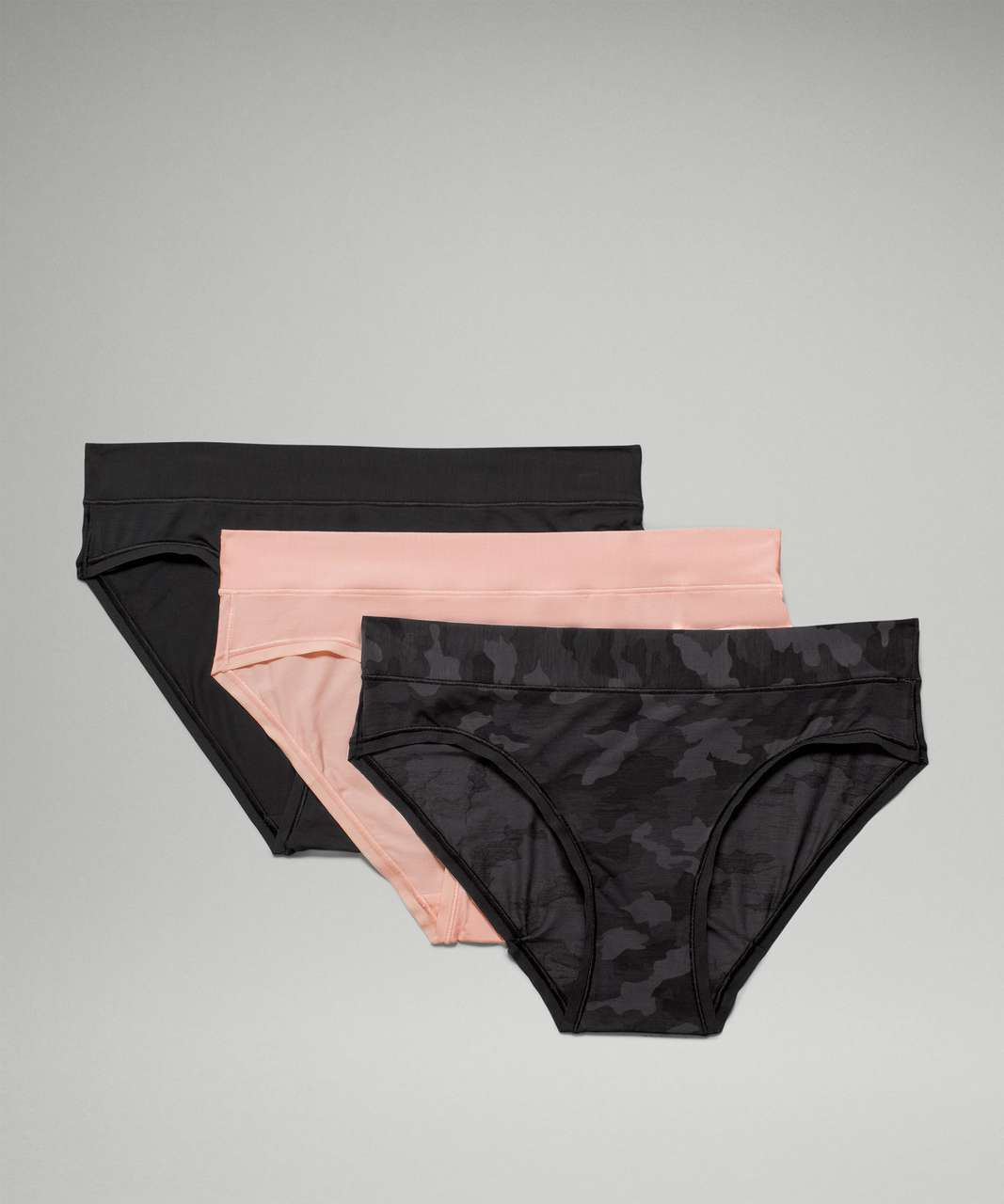 Lululemon UnderEase Mid-Rise Bikini Underwear 3 Pack - Heritage 365 Camo Deep Coal Multi / Pink Mist / Black