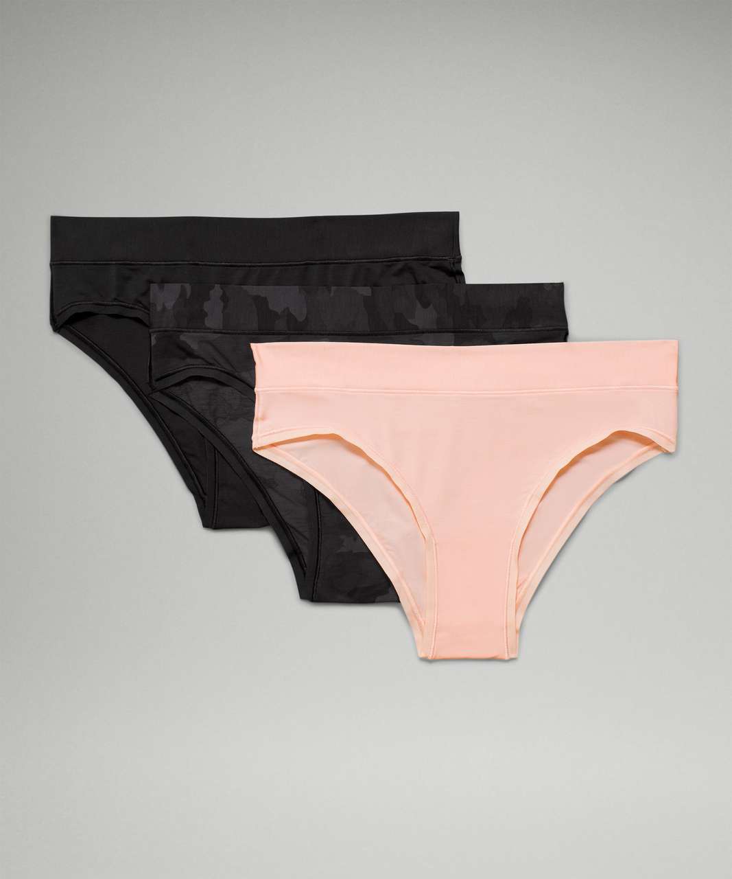 Lululemon UnderEase Mid-Rise Cheeky Bikini Underwear 3 Pack - Heritage 365 Camo Deep Coal Multi / Pink Mist / Black