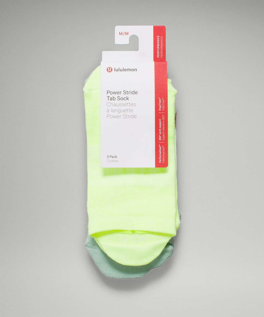 Lululemon Power Stride Tab Sock 3 Pack - Highlight Yellow / Arctic Green / Canyon Orange