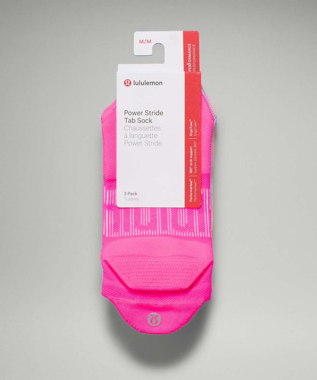 Lululemon Power Stride Tab Sock 3 Pack - Highlight Pink / Blue Linen / Sunset