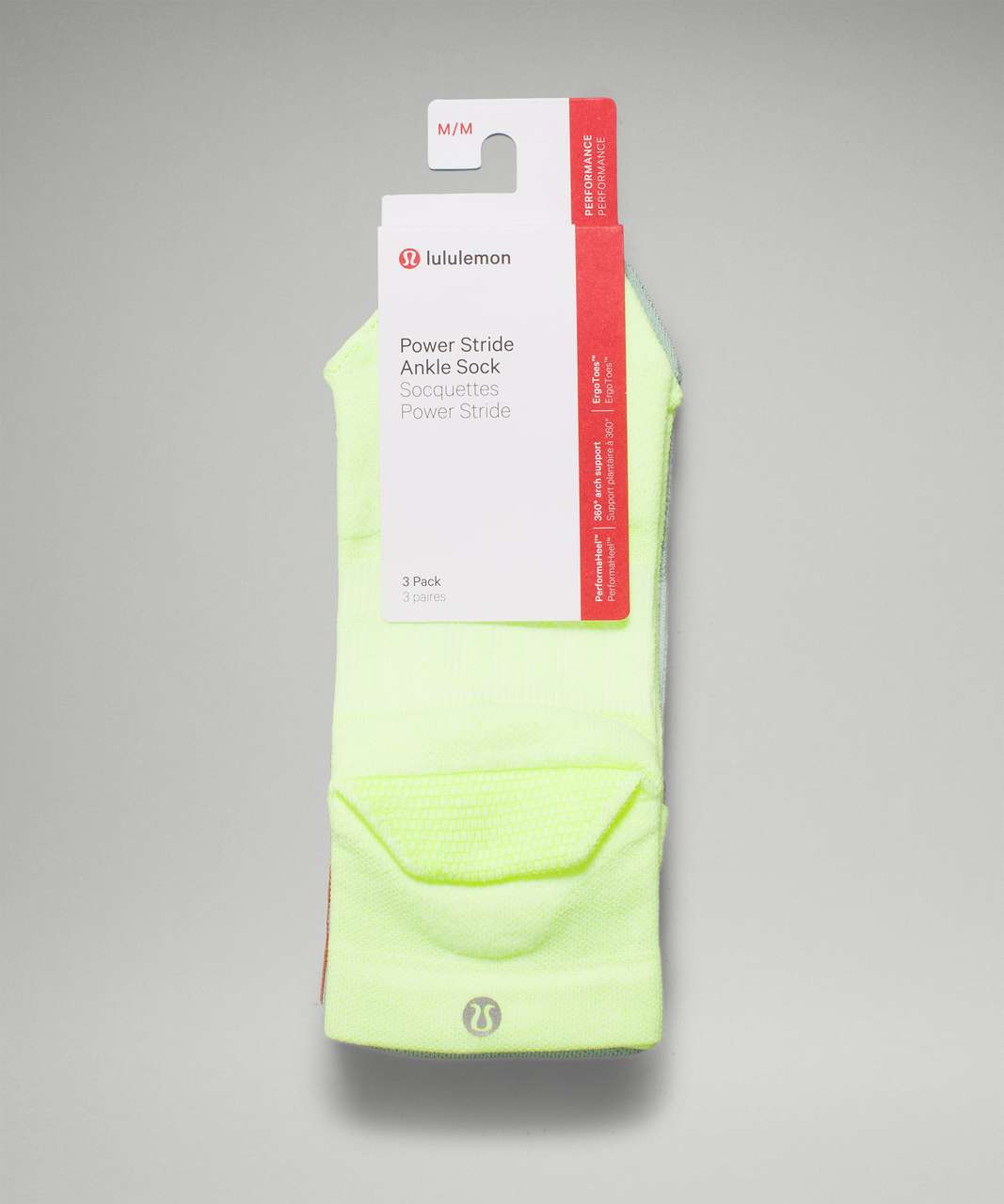 Lululemon Power Stride Ankle Sock 3 Pack - Highlight Yellow / Arctic Green / Canyon Orange