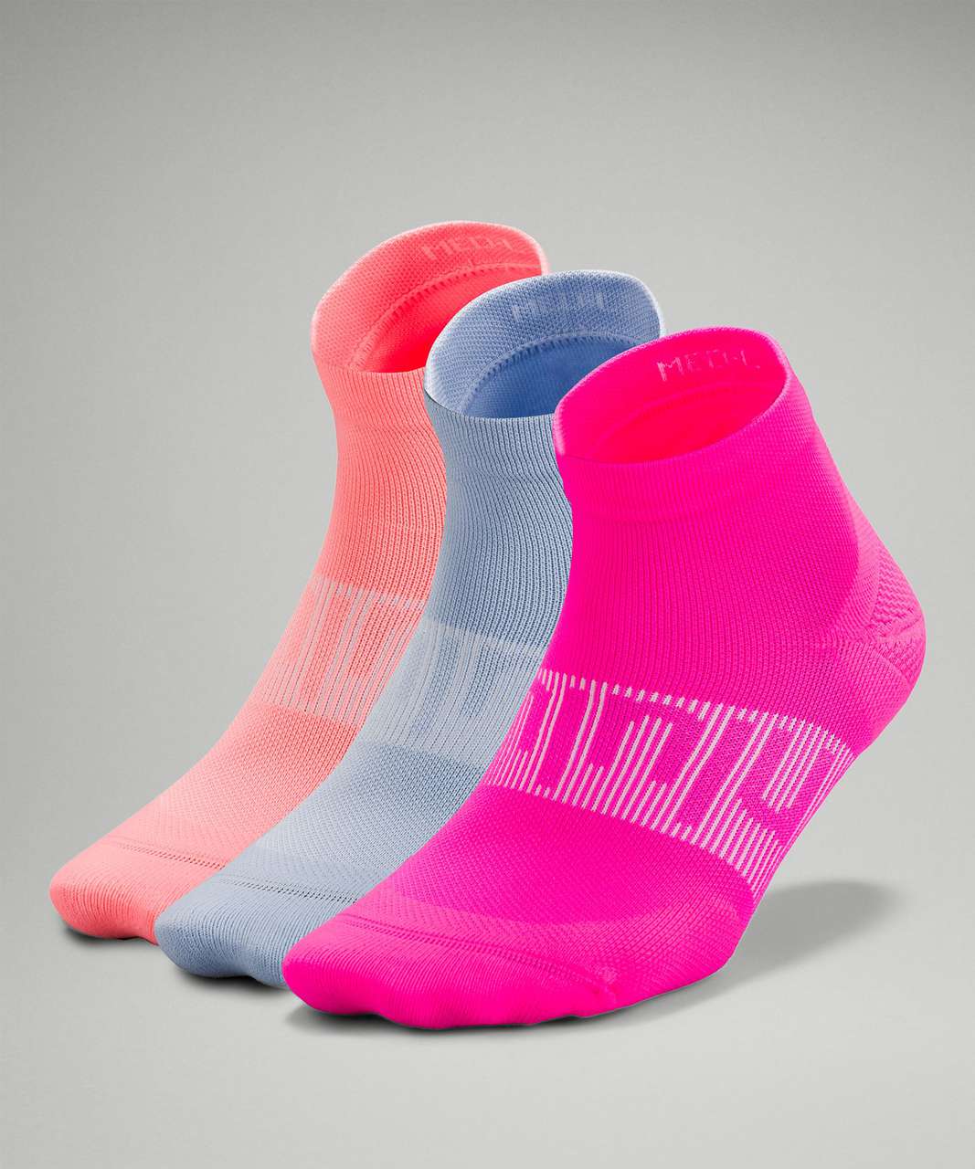 Lululemon Power Stride Ankle Sock 3 Pack - Highlight Pink / Blue Linen / Sunset