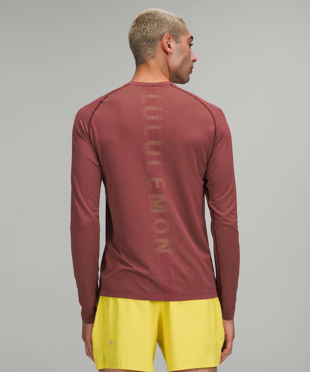 Lululemon Metal Vent Tech Long Sleeve Shirt 2.0 - Line Graphic Highlight Yellow / Mulled Wine