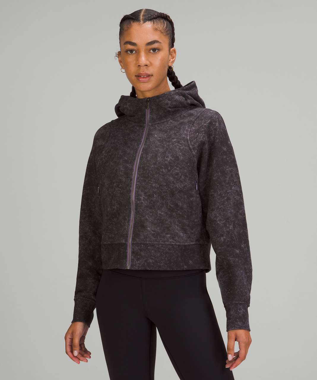 Lululemon Cotton French Terry Zip Hoodie - Denim Wash Print Dusky Lavender  Black - lulu fanatics