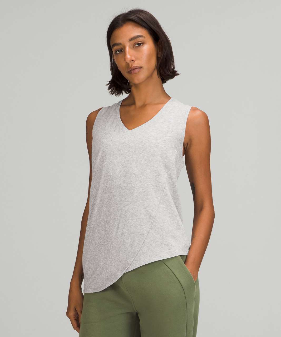 Lululemon LA Asymmetrical V-Neck Tank Top - Heathered Core Light Grey ...