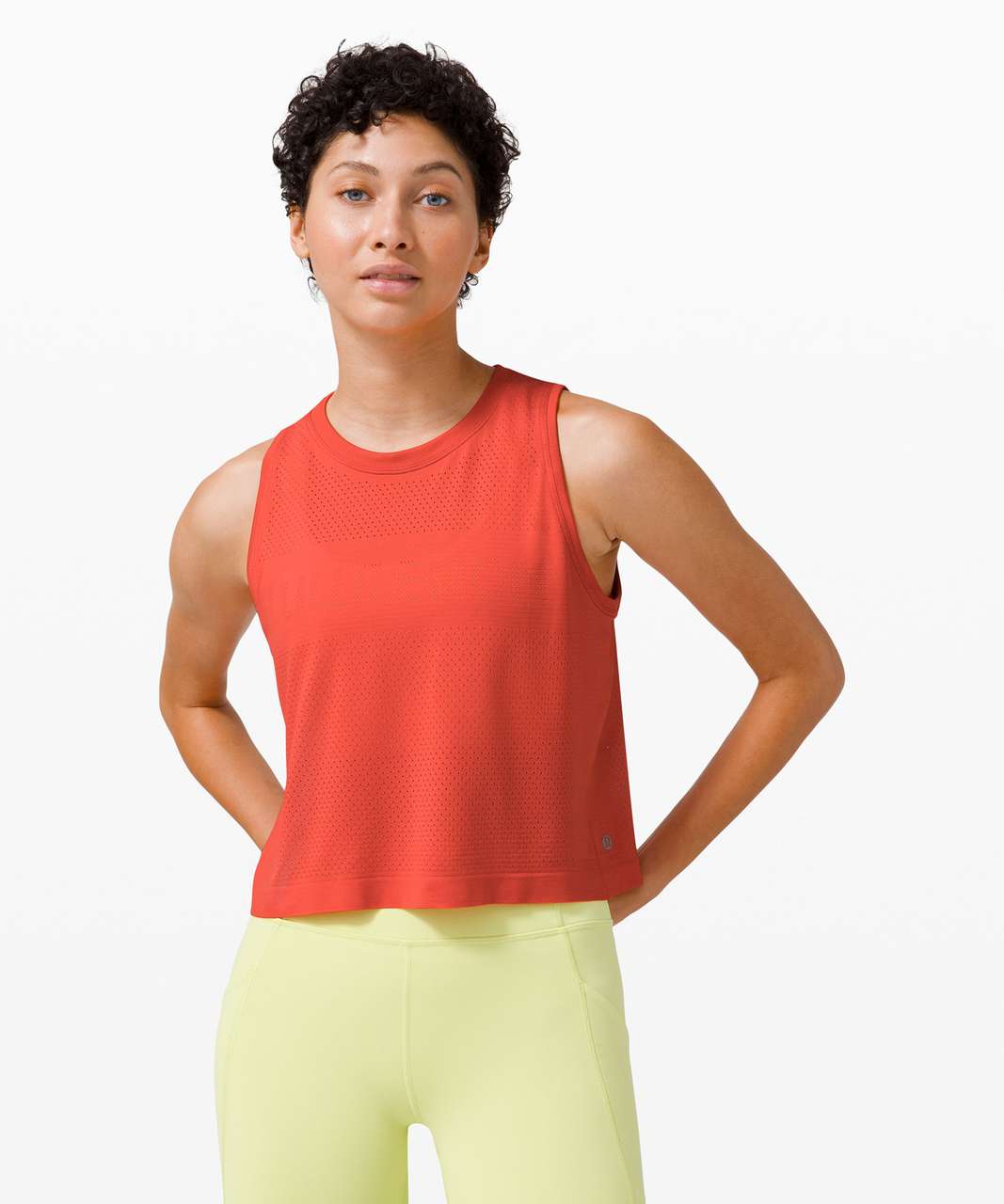 Lululemon Breeze By Muscle Crop Tank Top *logo - Carnation Red / Carnation Red