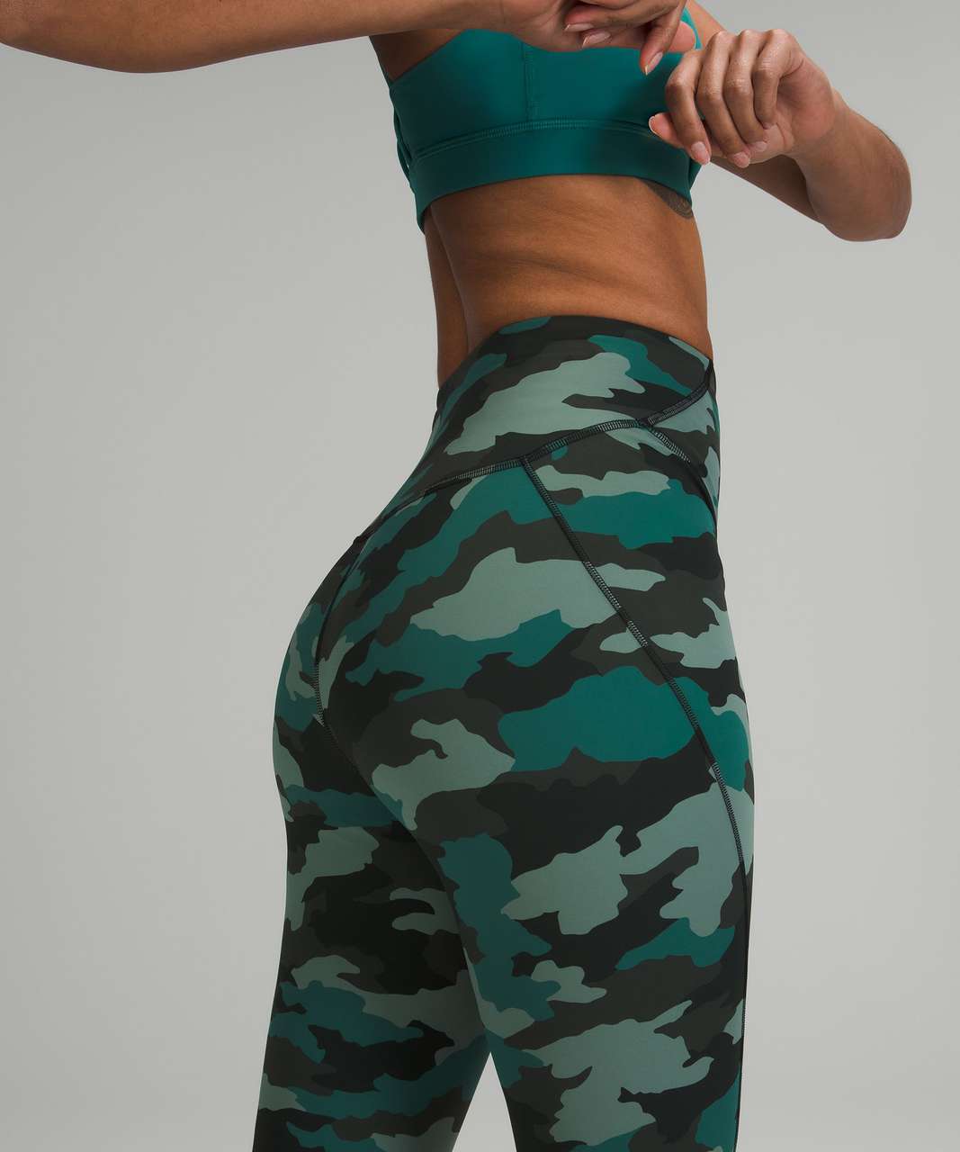 Lululemon Heritage 365 Camo Tidewater Teal Multi Base Pace HR Crop 23”  Nulux 4