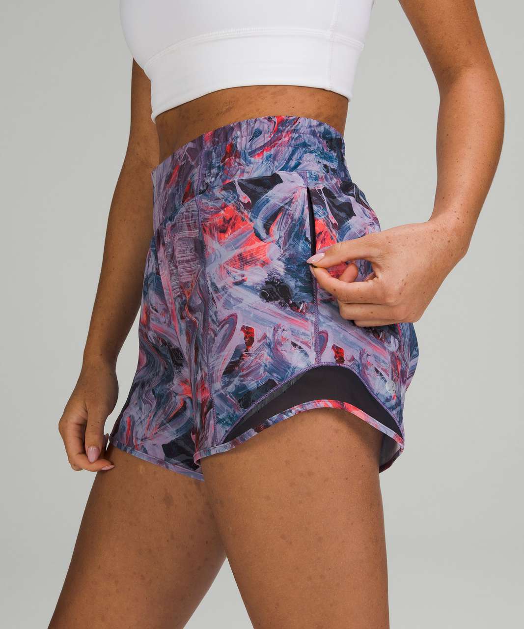 Lululemon Hotty Hot High-Rise Lined Short 4" - Atmospheric Purple Multi / Classic Navy