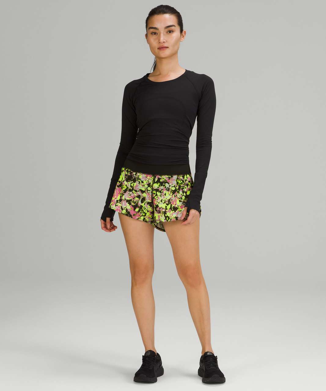Lululemon Speed Up Mid-Rise Lined Short 4" - Inflected Highlight Yellow Multi / Black