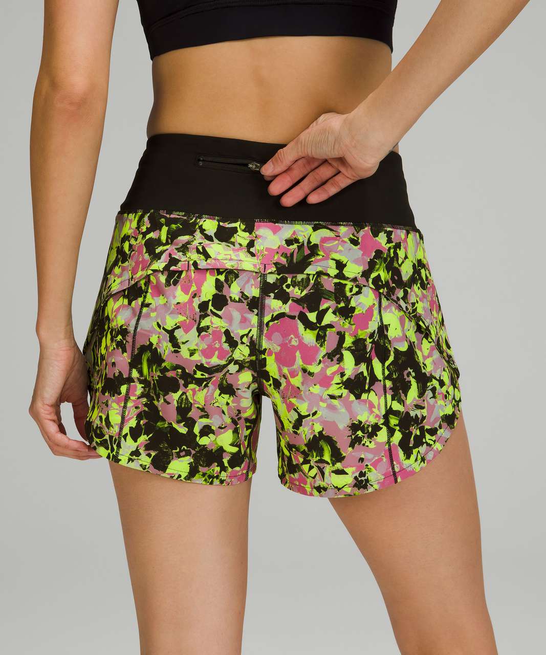 Lululemon Speed Up Mid-Rise Lined Short 4" - Inflected Highlight Yellow Multi / Black