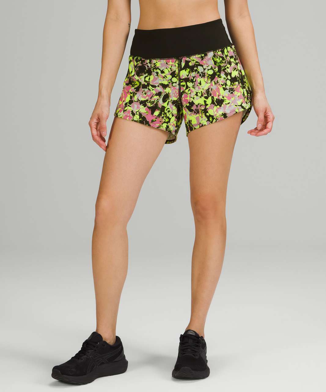 Lululemon Speed Up Mid-Rise Lined Short 4 - Inflected Highlight Yellow  Multi / Black - lulu fanatics