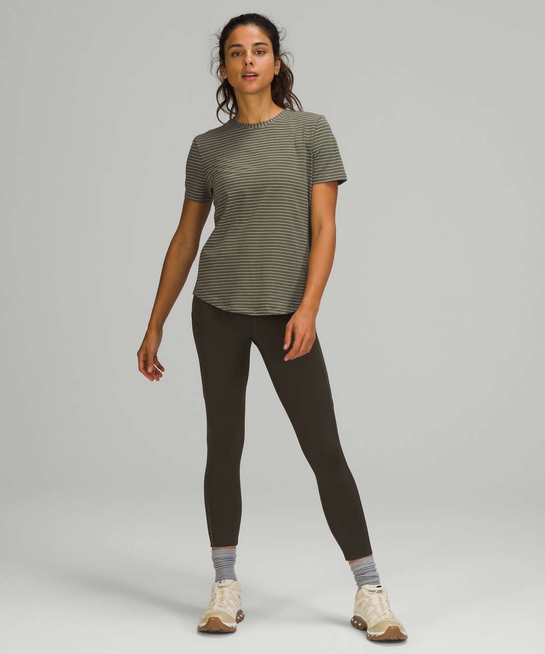 Lululemon Love Crew Short Sleeve T-Shirt - Synchronise Stripe Medium Olive White