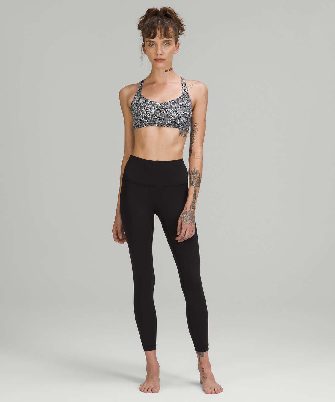 Lululemon Free to Be Bra - Wild *Light Support, A/B Cup - Offbeat Alpine White Black / Highlight Yellow