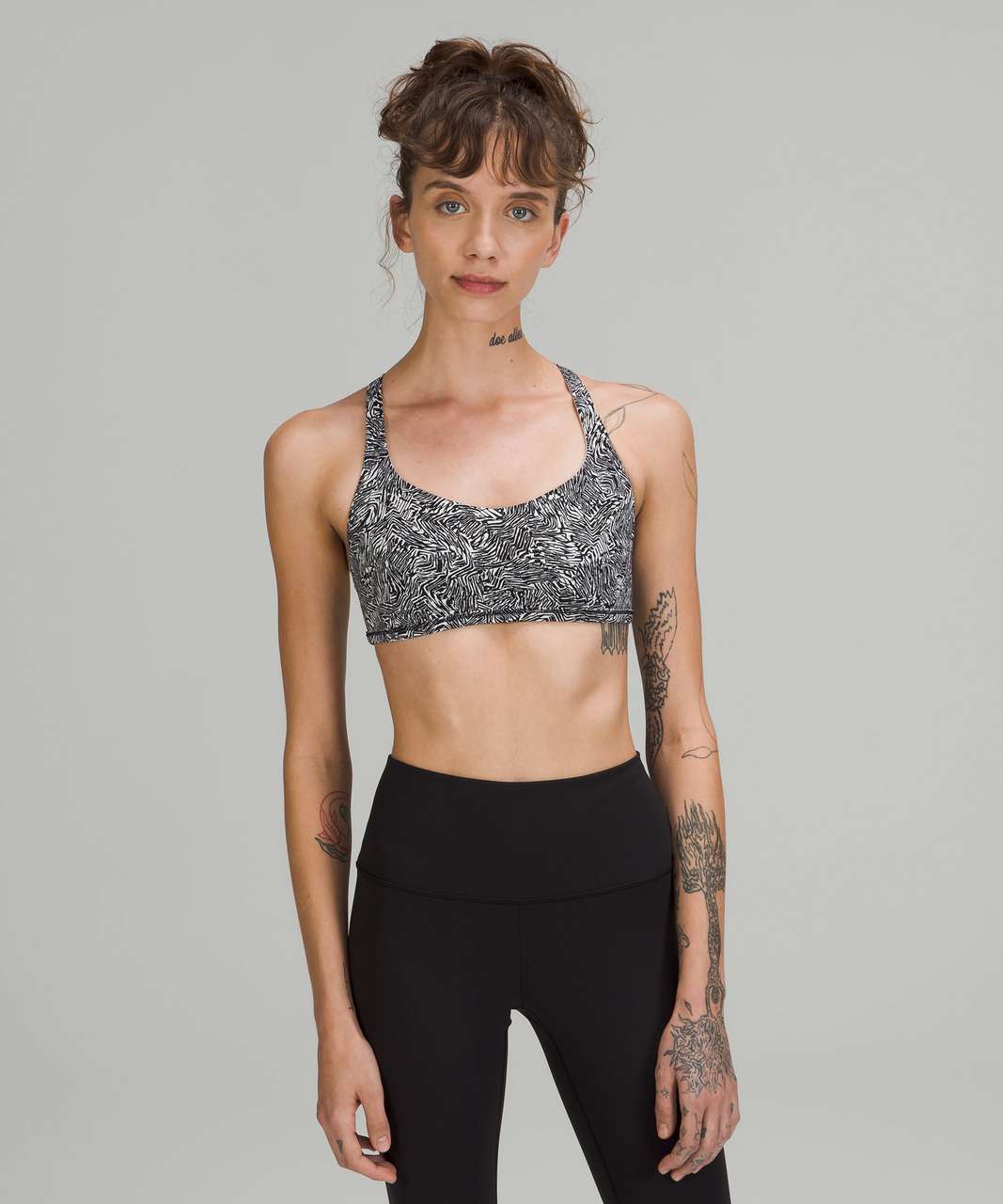 Lululemon Free to Be Bra - Wild *Light Support, A/B Cup - Offbeat Alpine White Black / Highlight Yellow