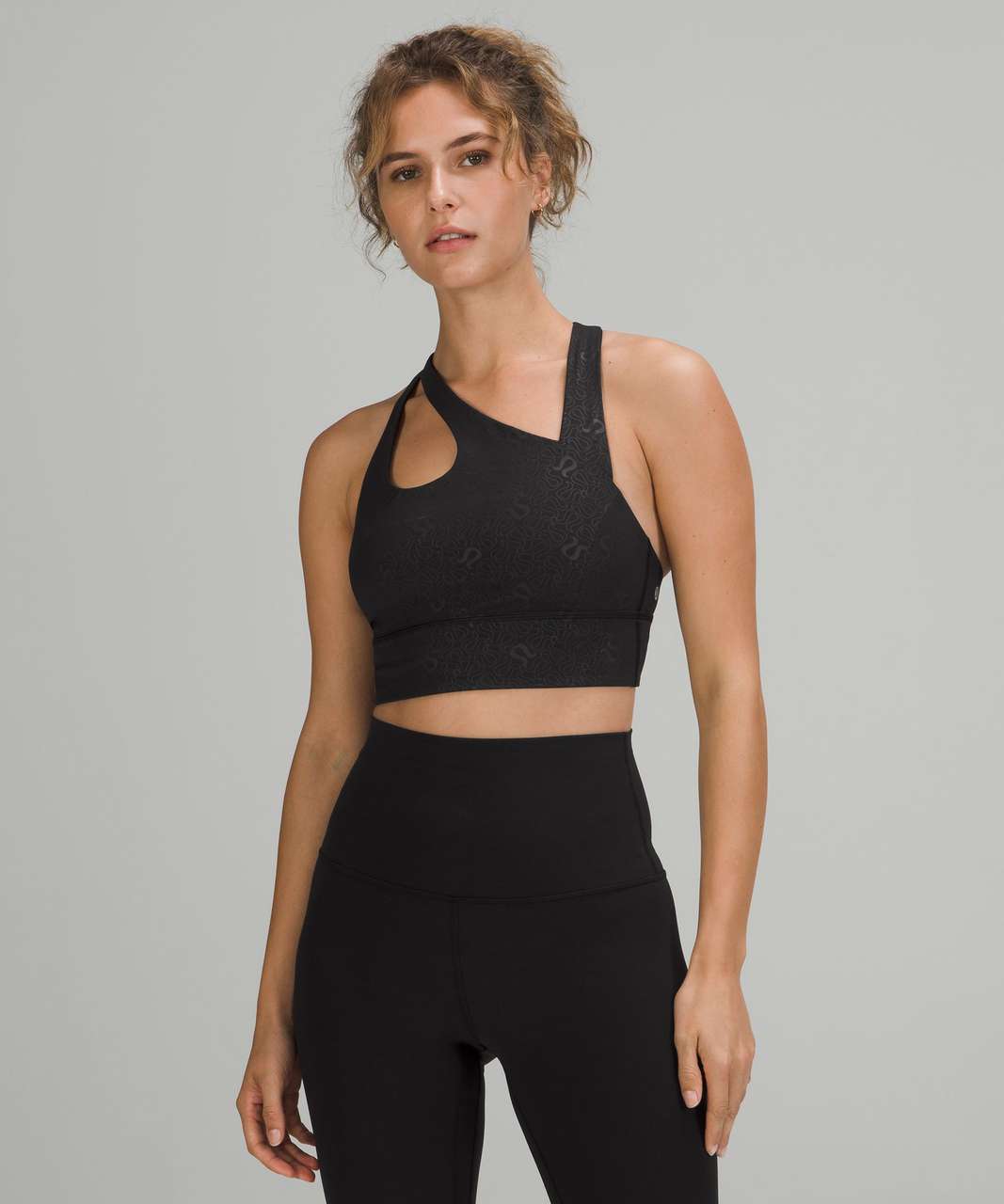 Lululemon 4 Black Sports Bra Keyhole Front and Polka Swiss Dot Mesh Back  Strappy