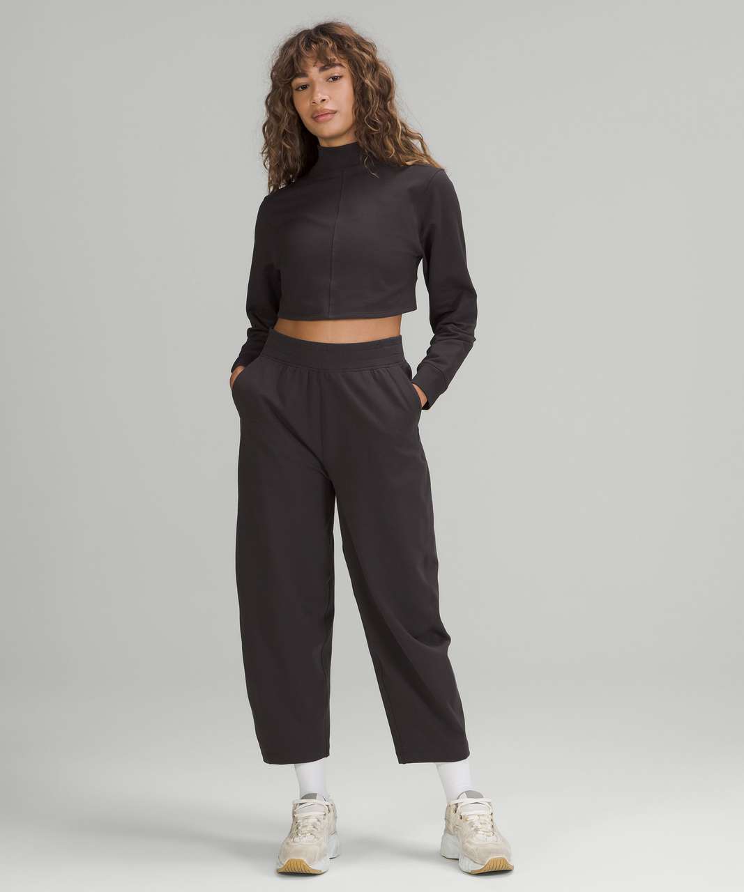 LA Open back mock neck LS in black granite (10) paired with groove pants  (8) and Free to be serene Brown earth camo (10) : r/lululemon