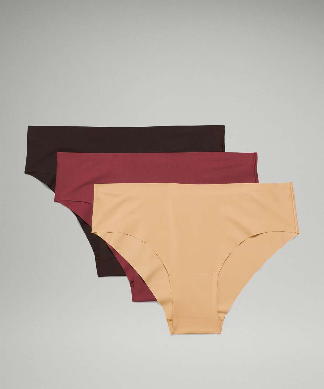 Lululemon InvisiWear Mid-Rise Cheeky Bikini Underwear 3 Pack - Mulled Wine / Pecan Tan / French Press