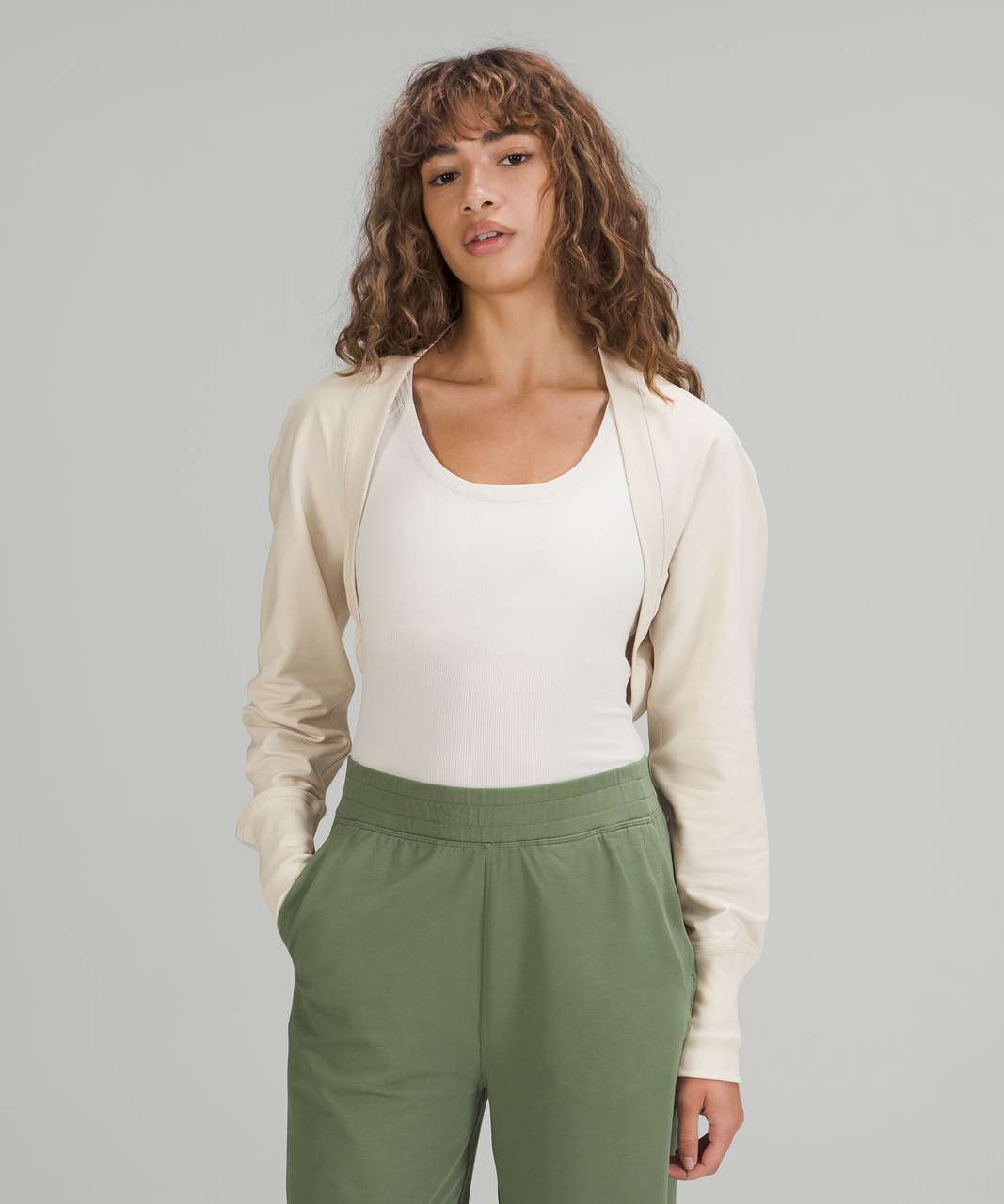 Lululemon LA Cropped Long Sleeve Shrug - White Opal