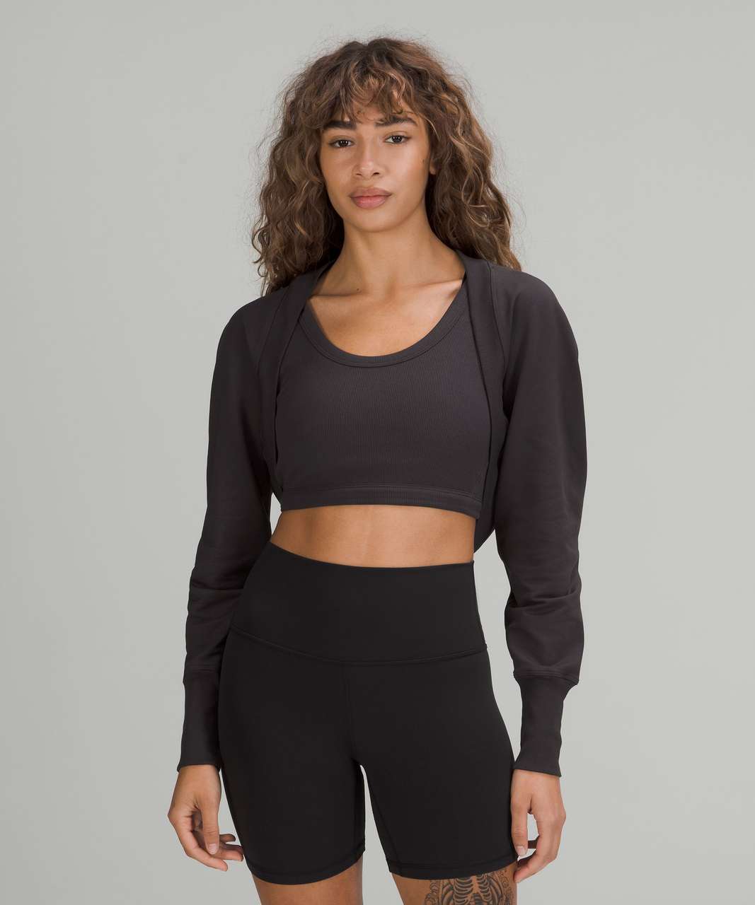 Lululemon LA Cropped Long Sleeve Shrug - Black Granite