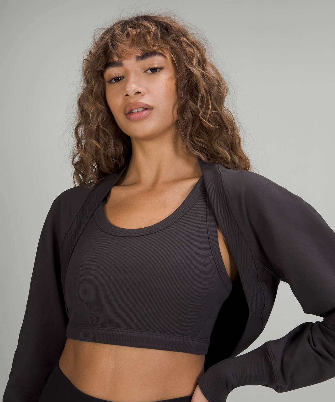 Lululemon LA Cropped Long Sleeve Shrug - Black Granite - lulu fanatics