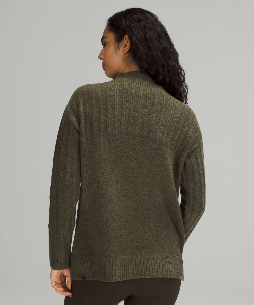 Plus Size Olive Green Ruffle Trim Ribbed Pullover Sweater – Unique