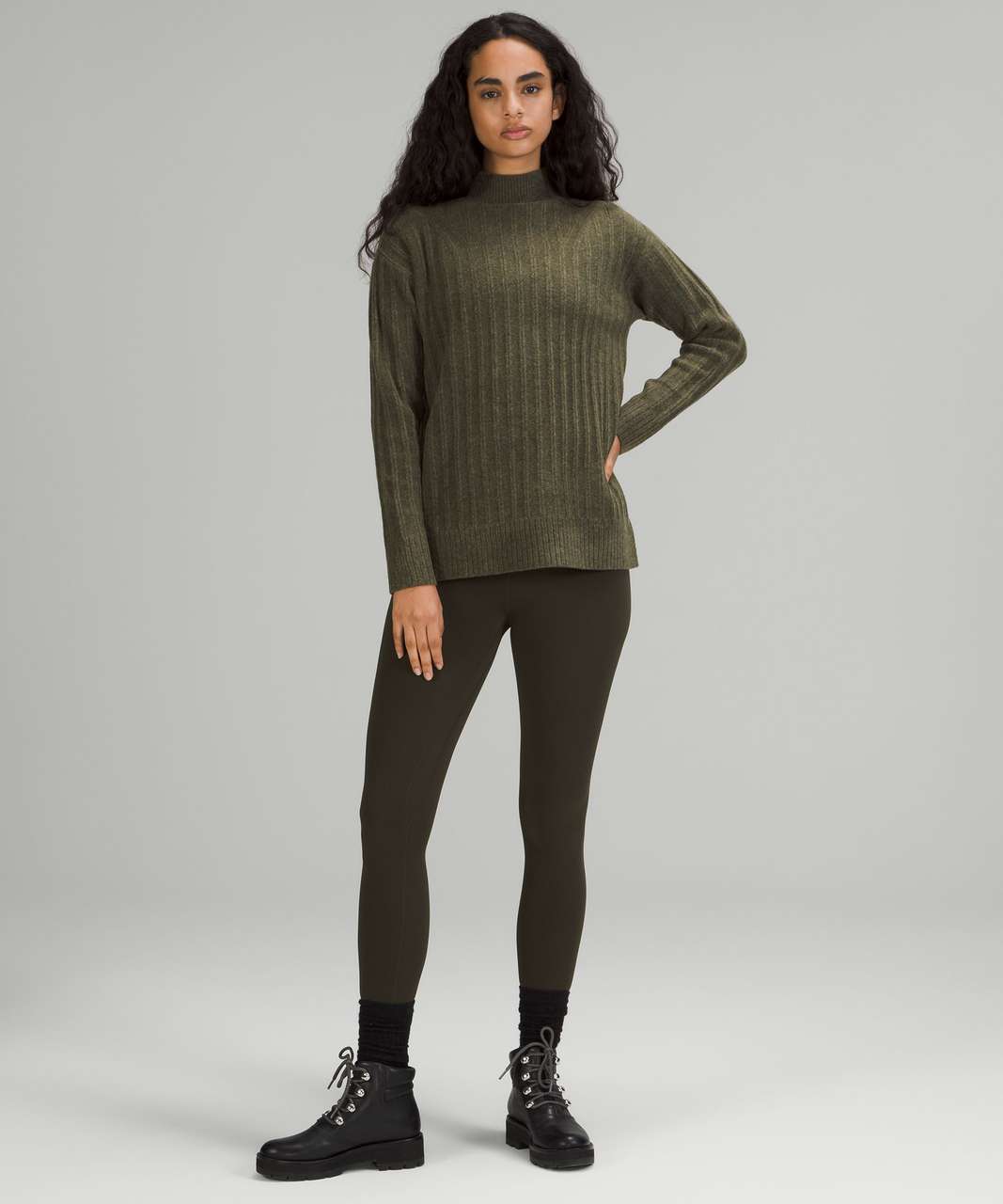 Lululemon Twin Rib Turtleneck Sweater - Heathered Dark Olive 