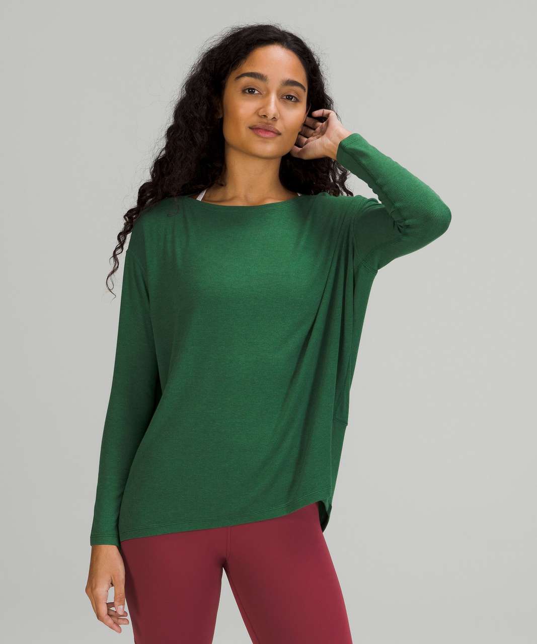 Lululemon Back in Action Ribbed Long Sleeve Shirt - Heathered Everglade  Green - lulu fanatics