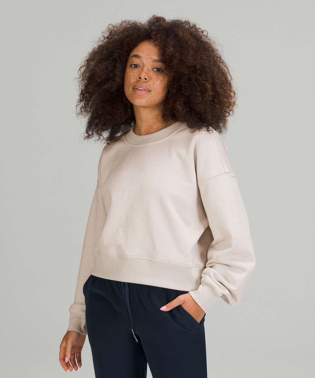 Lululemon Perfectly Oversized Cropped Crew Spark White Opal