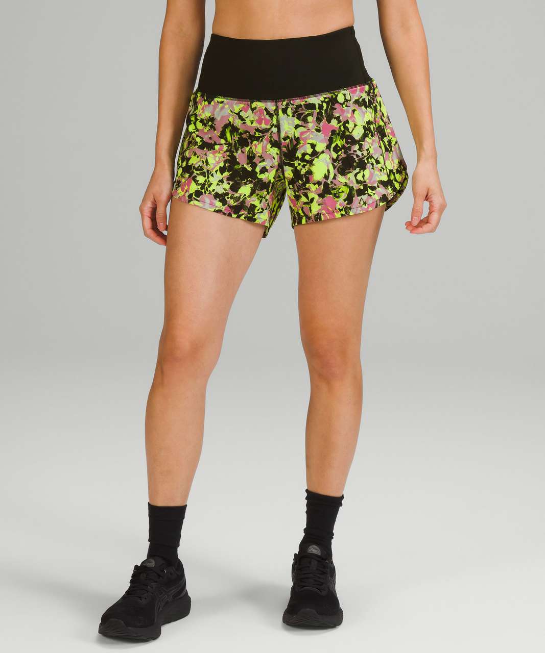 Lululemon Speed Up High-Rise Lined Short 4" - Inflected Highlight Yellow Multi / Black