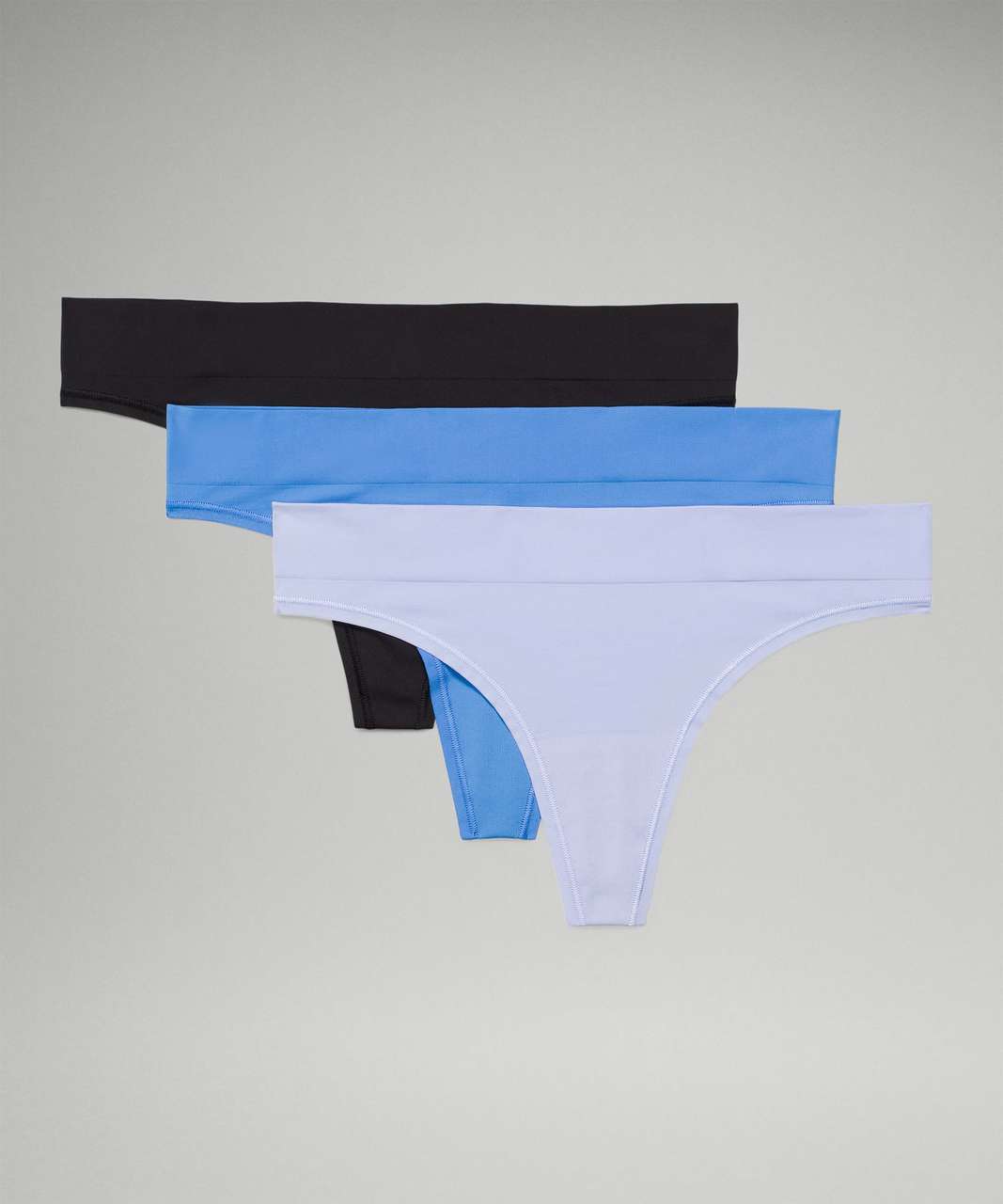 Lululemon Seamless Mid-Rise Thong Underwear 3 Pack - Black / Blue Nile / Lavender Dusk