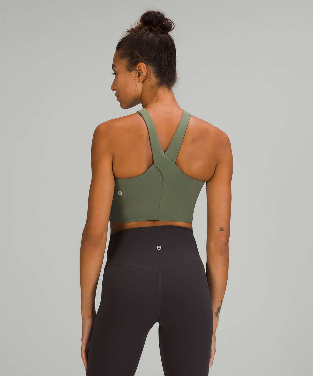 Lululemon Nulu Wrap Front Long Line Bra Green Twill NWT 12