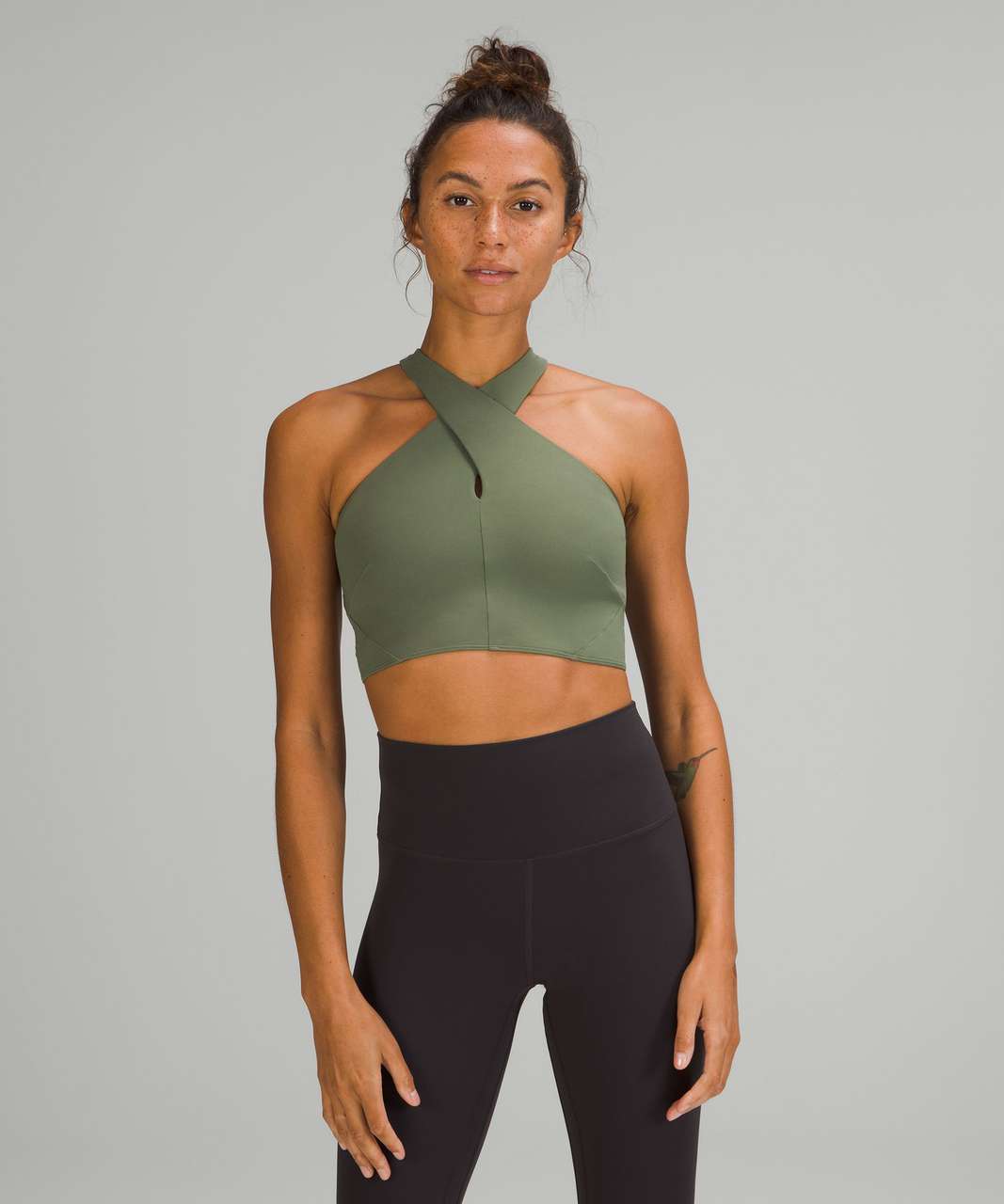 Light Support Rib Racerback Longline Sports Bra Olive Green All in Motion  XXL