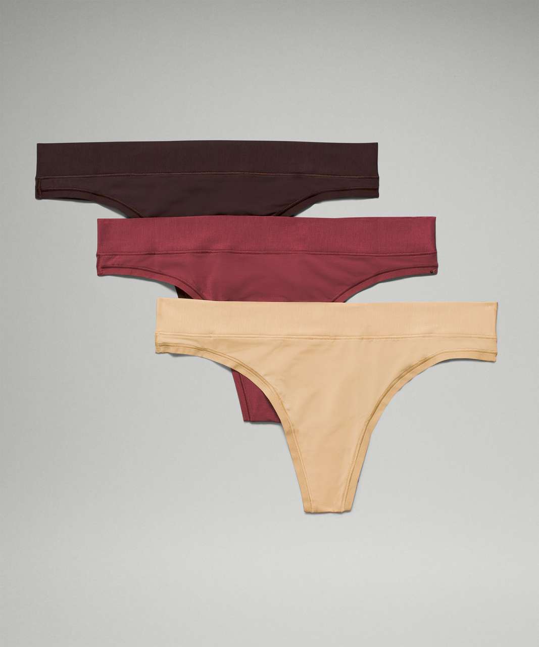 Lululemon UnderEase Mid-Rise Thong Underwear 3 Pack - Mulled Wine / Pecan Tan / French Press