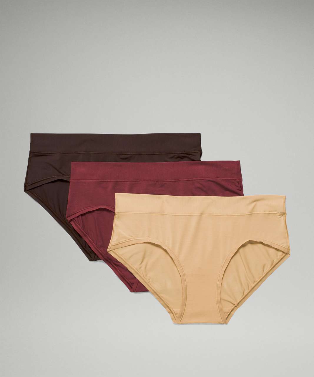 Lululemon UnderEase Mid-Rise Hipster Underwear 3 Pack - Mulled Wine / Pecan Tan / French Press