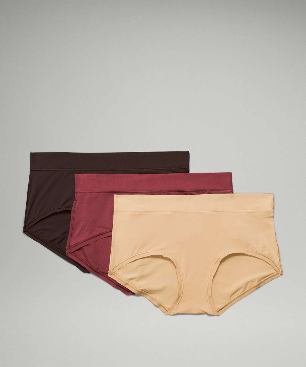 Lululemon UnderEase Mid-Rise Boyshort Underwear 3 Pack - Mulled Wine / Pecan Tan / French Press