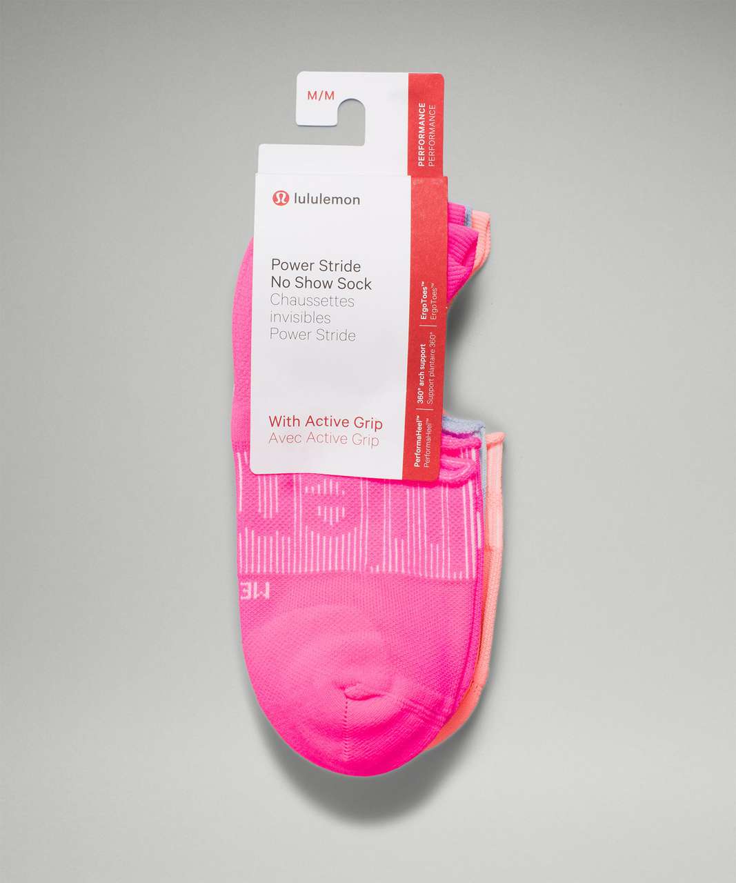 Lululemon Power Stride No-Show Sock with Active Grip 3 Pack - Highlight Pink / Blue Linen / Sunset