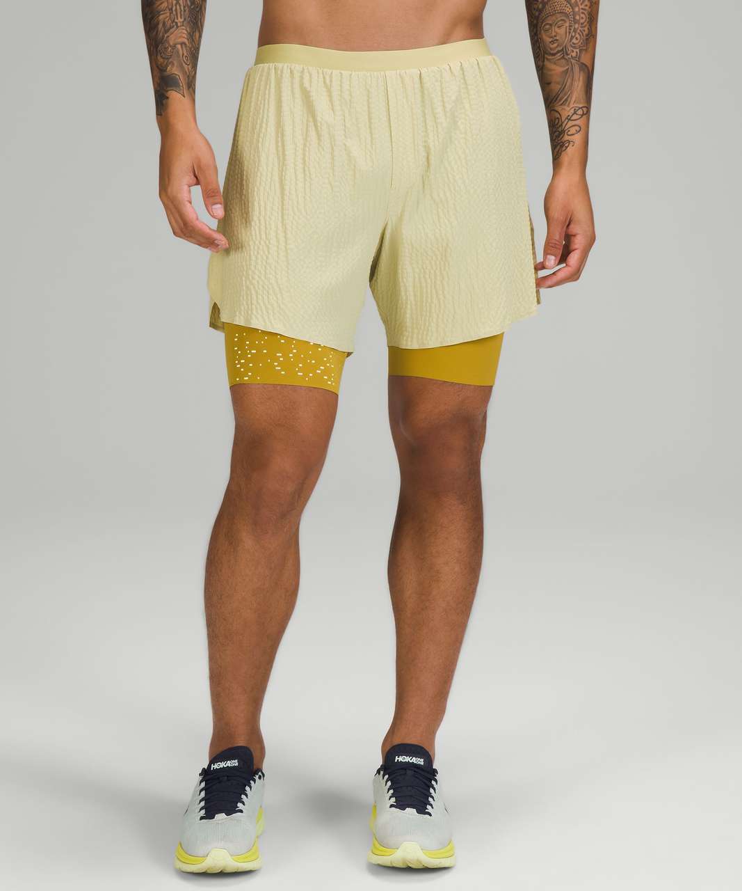 Lululemon Men's Surge Shorts 6 Lined 2XL XXL 2XLarge SOLL soleil yellow  beach