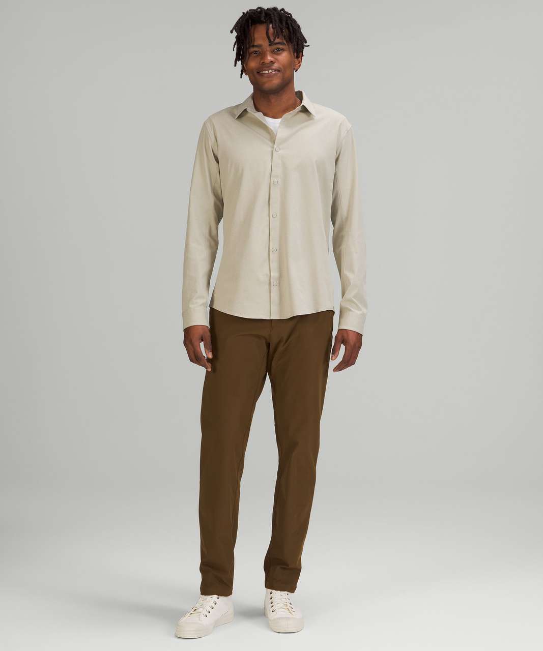 Lululemon Airing Easy Long Sleeve Button Up Shirt *Ventlight Mesh - Heathered Raw Linen