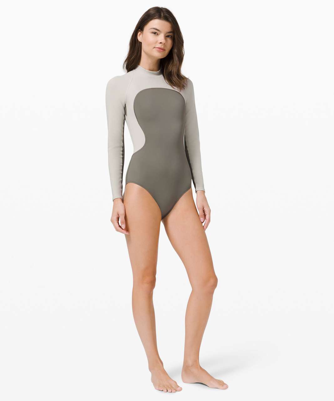 Lululemon Wade the Waters Long Sleeve One-Piece - Grey Sage / Light Sage