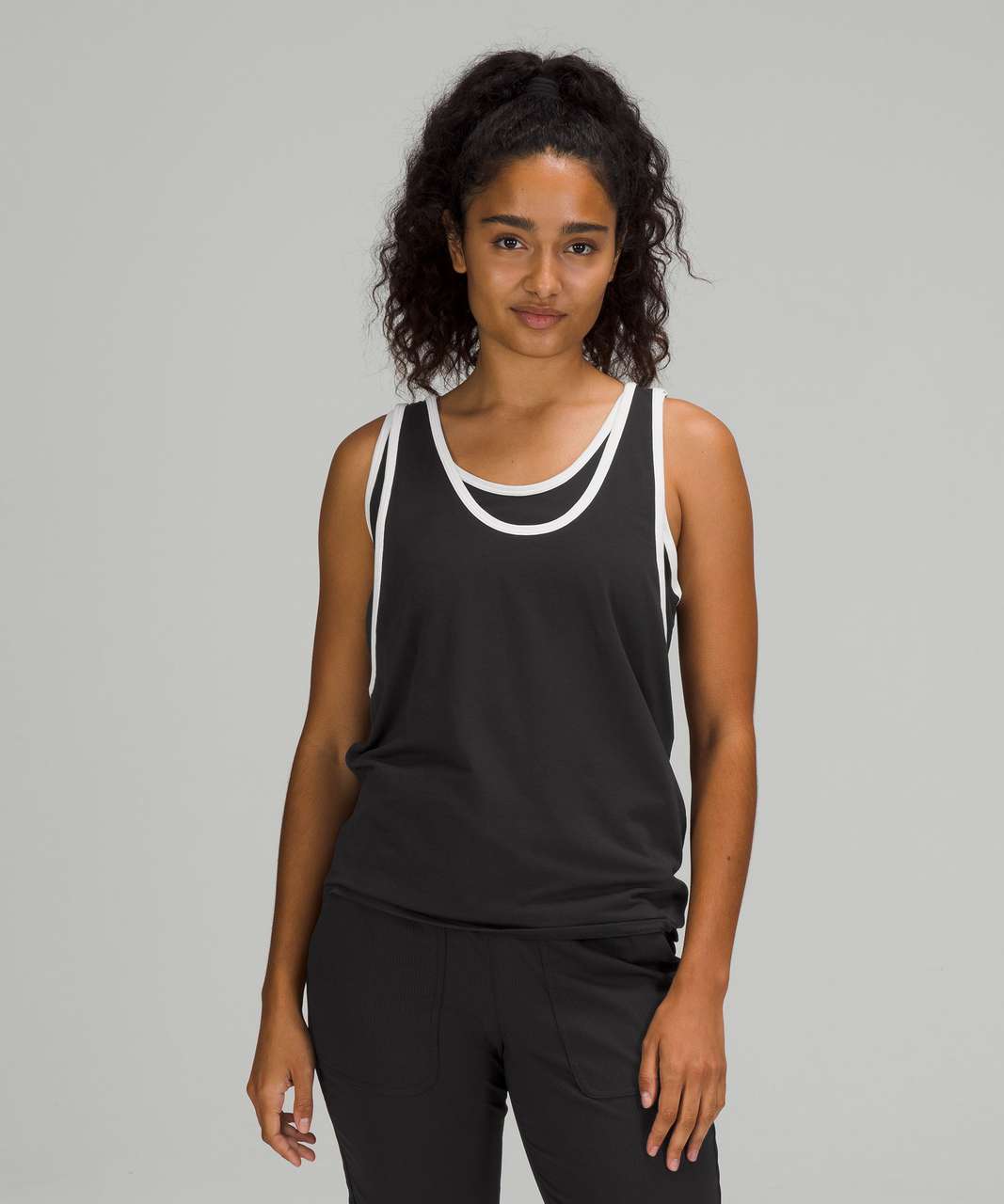 Double Layer Linen-Like Tank Top in Black