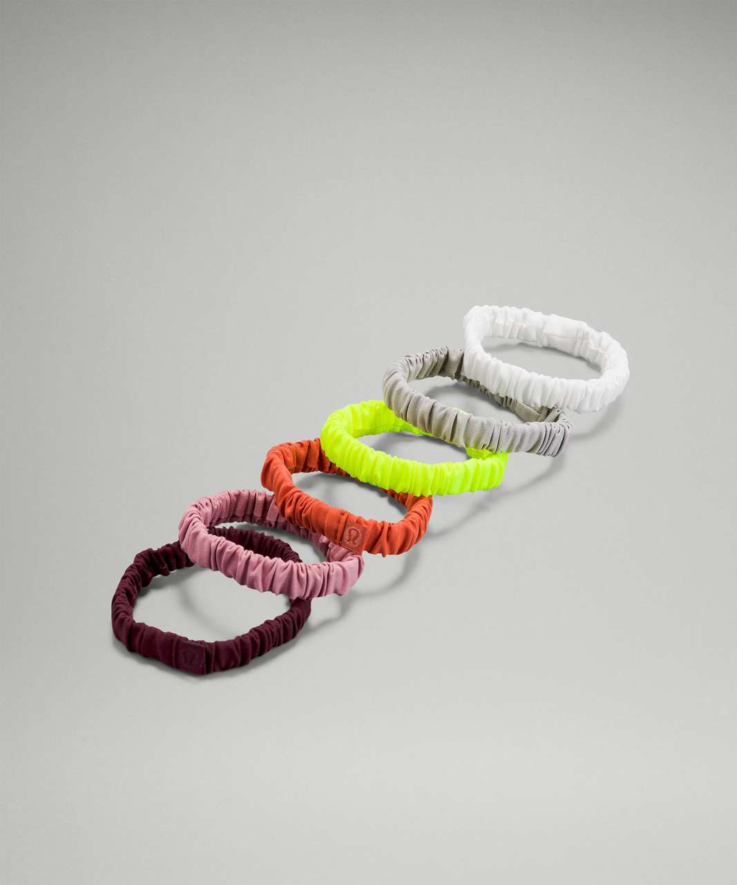 Lululemon Skinny Scrunchie 6 Pack - Cassis / Pink Taupe / Canyon Orange / Highlight Yellow / Silver Drop / White