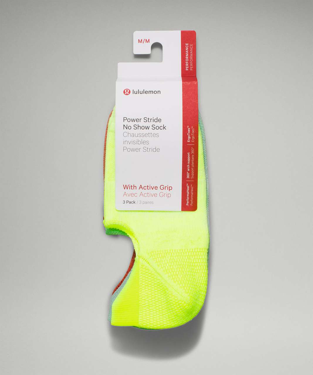 Lululemon Power Stride No-Show Sock with Active Grip 3 Pack - Highlight Yellow / Arctic Green / Canyon Orange