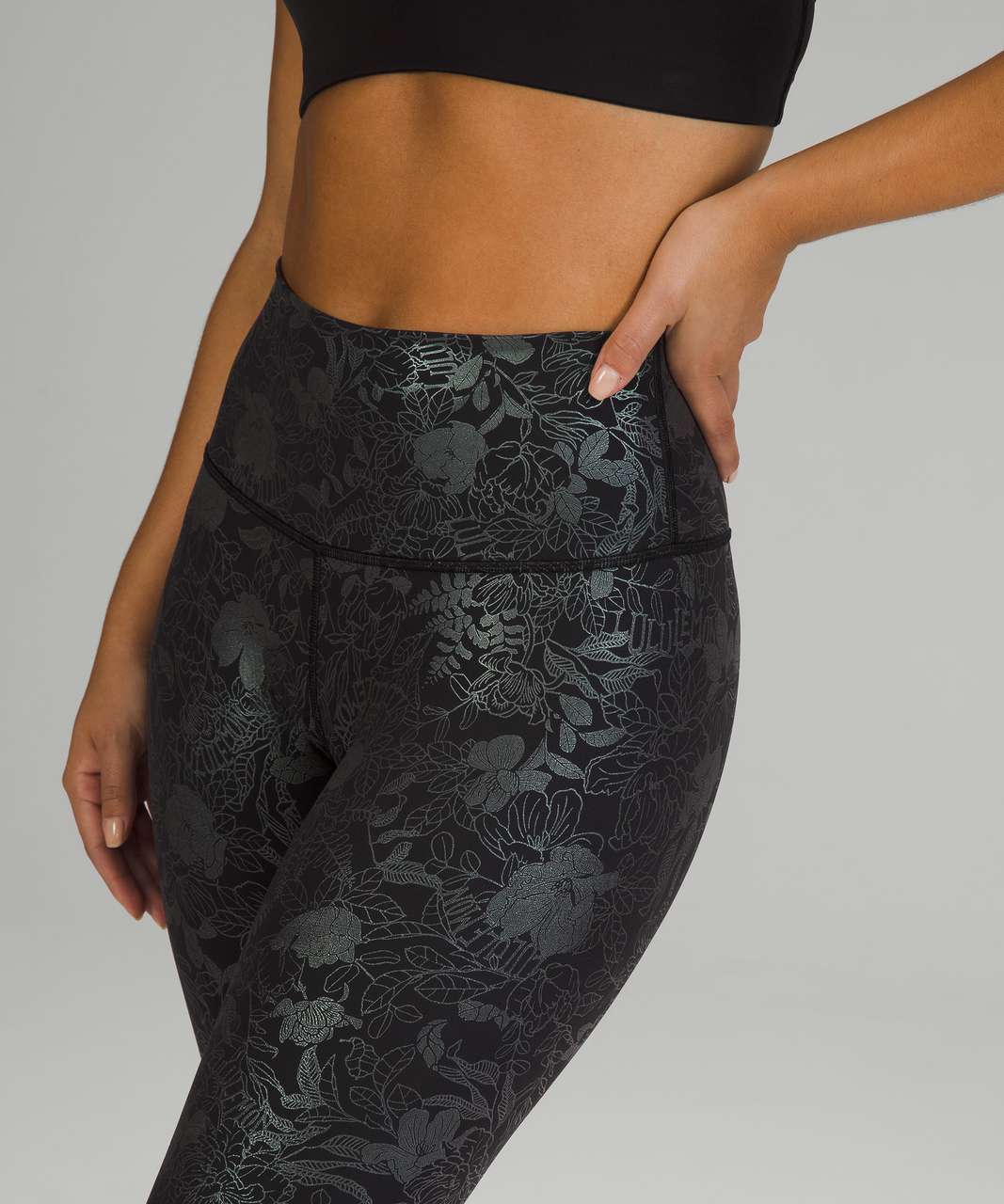 Lululemon Wunder Under High-Rise Crop 23 *Shine - Logo Flourish Black  Iridescent Foil - lulu fanatics