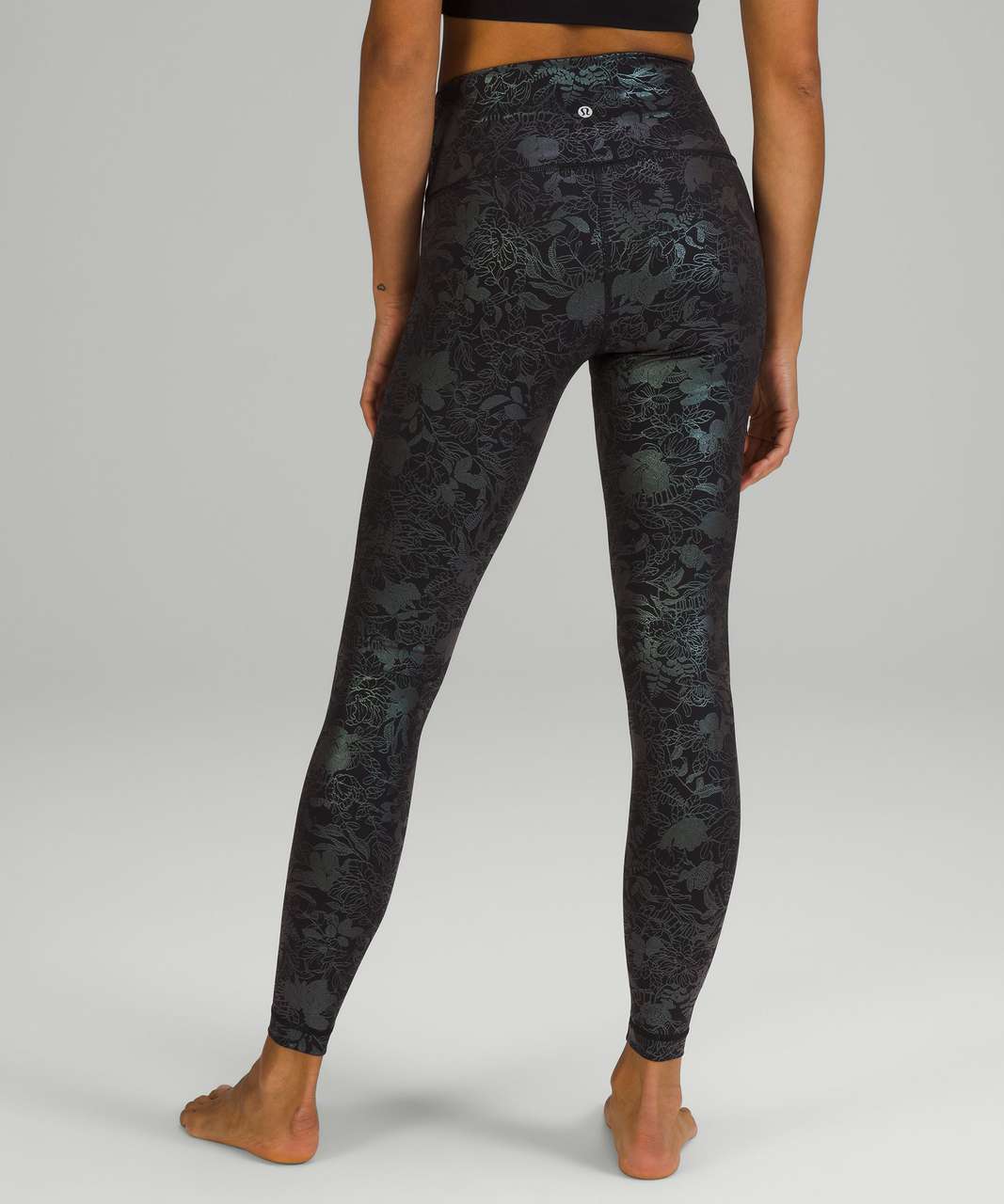 NEW Lululemon WUNDER UNDER Black Floral High Rise Tight FOIL legging LFIR  12