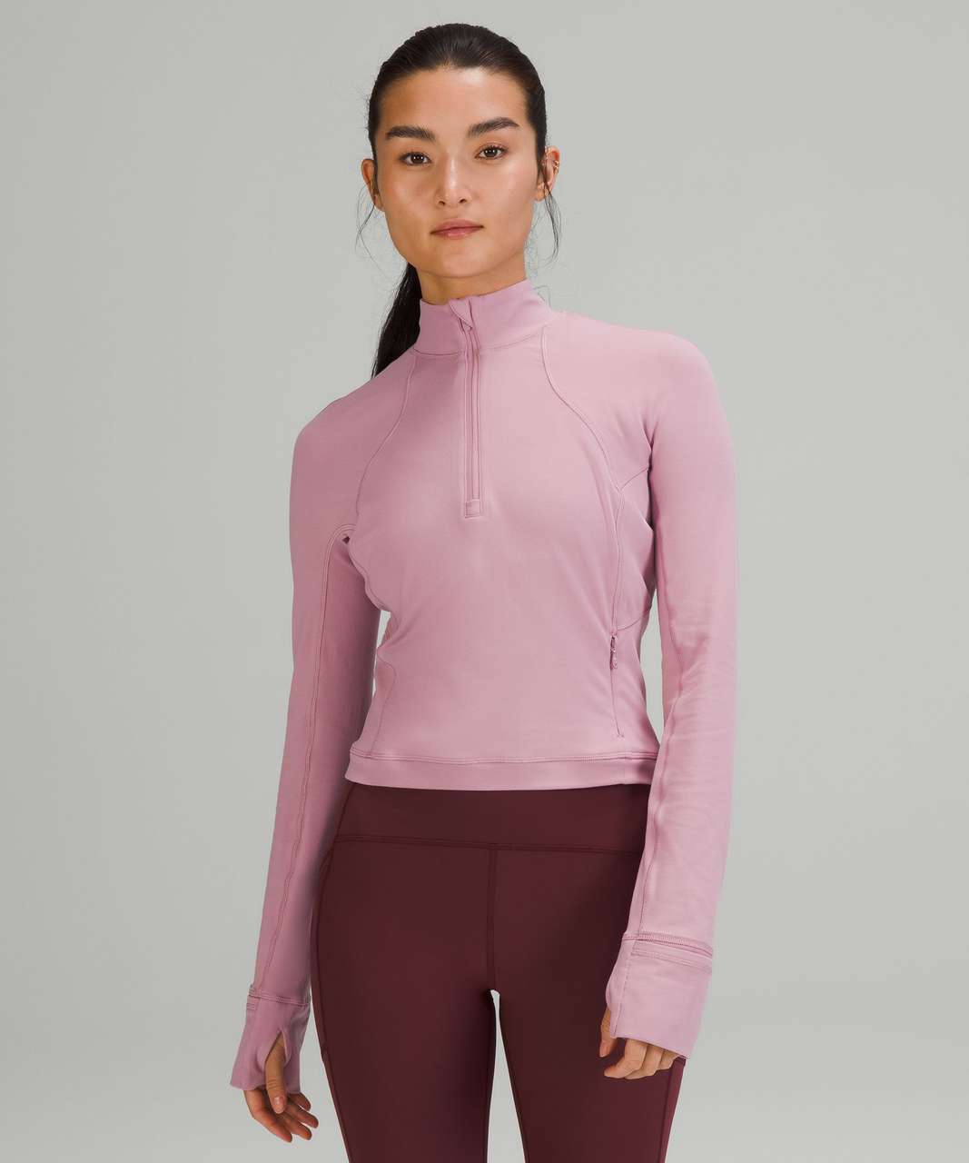 Lululemon Its Rulu Run Cropped Half-Zip - Pink Taupe - lulu fanatics