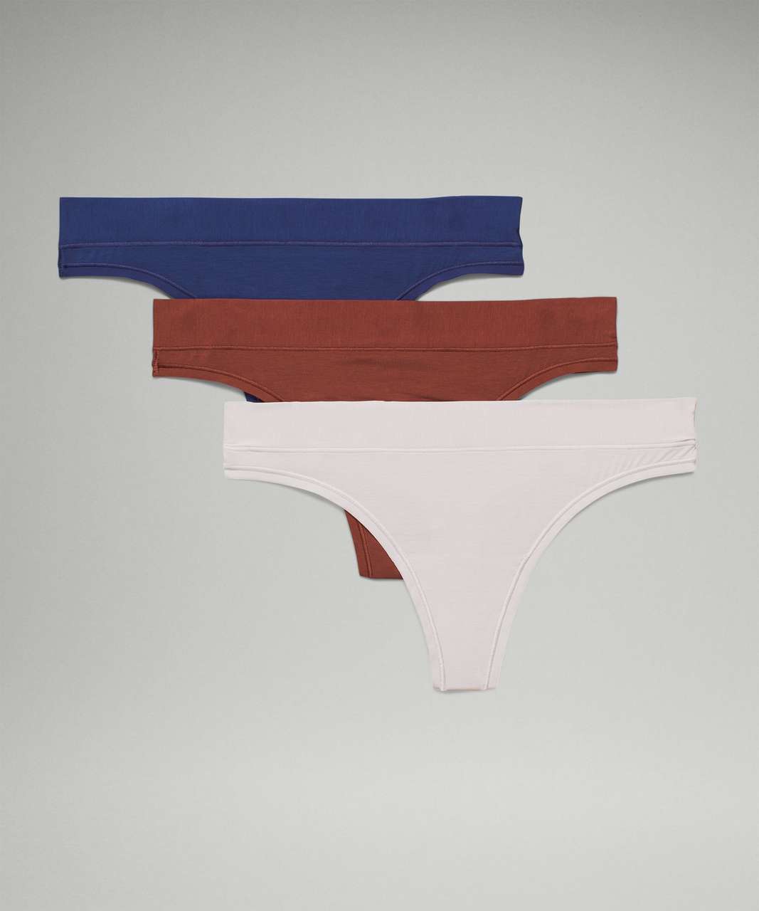 Lululemon UnderEase Mid-Rise Thong Underwear 3 Pack - Night Sea / Chrome / Date Brown
